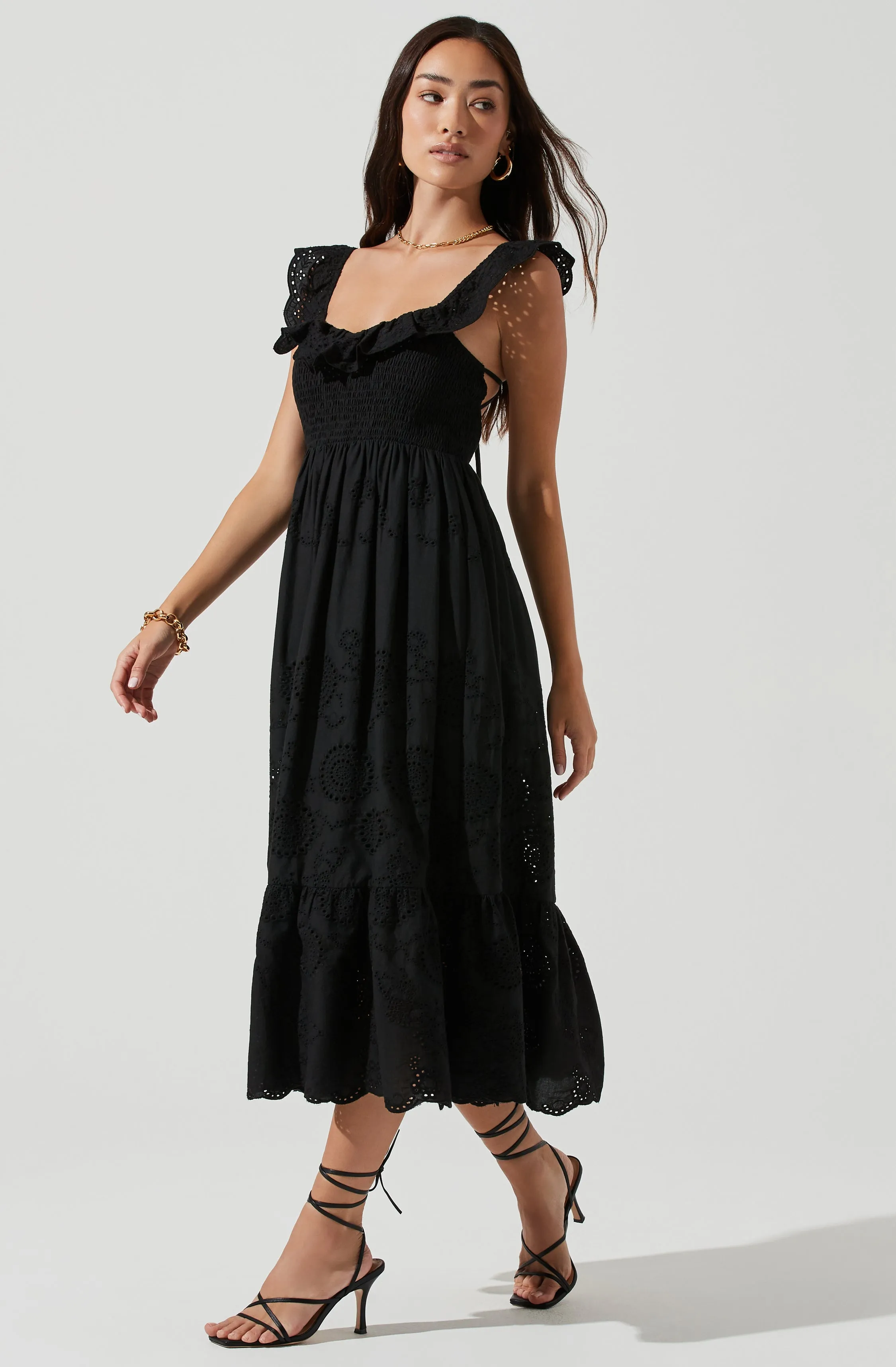 Cottage Eyelet Ruffle Midi Dress