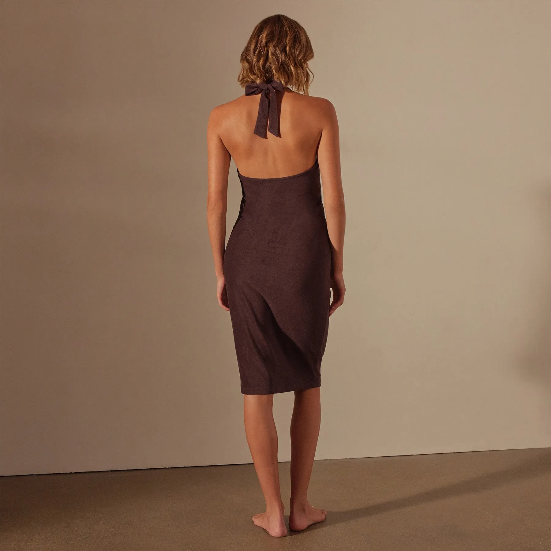 Cotton Terry Halter Dress - Mahogany