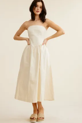 Cream Strapless Midi Dress