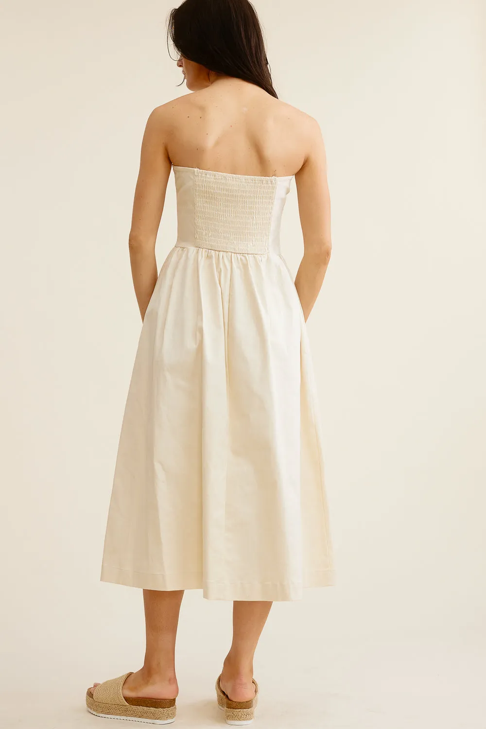 Cream Strapless Midi Dress