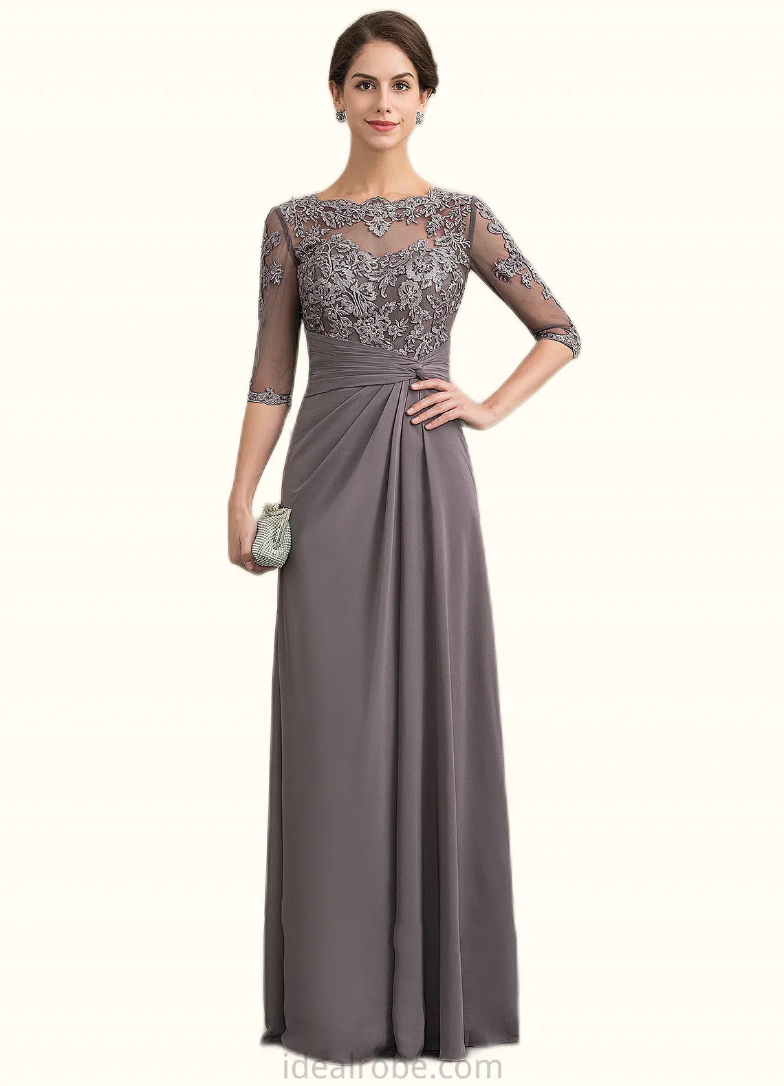 Dahlia A-Line Scoop Neck Floor-Length Chiffon Lace Mother of the Bride Dress With Beading Sequins STK126P0014546