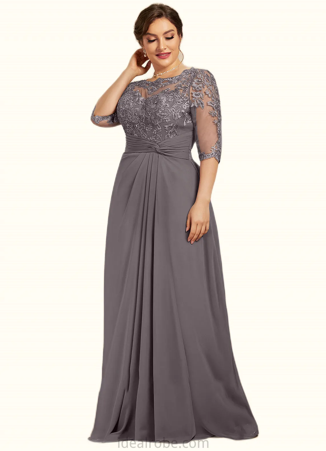 Dahlia A-Line Scoop Neck Floor-Length Chiffon Lace Mother of the Bride Dress With Beading Sequins STK126P0014546