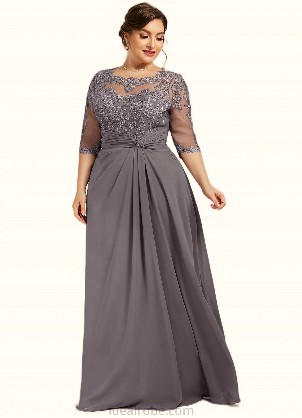 Dahlia A-Line Scoop Neck Floor-Length Chiffon Lace Mother of the Bride Dress With Beading Sequins STK126P0014546