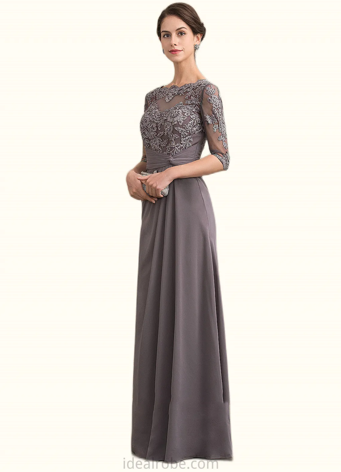 Dahlia A-Line Scoop Neck Floor-Length Chiffon Lace Mother of the Bride Dress With Beading Sequins STK126P0014546