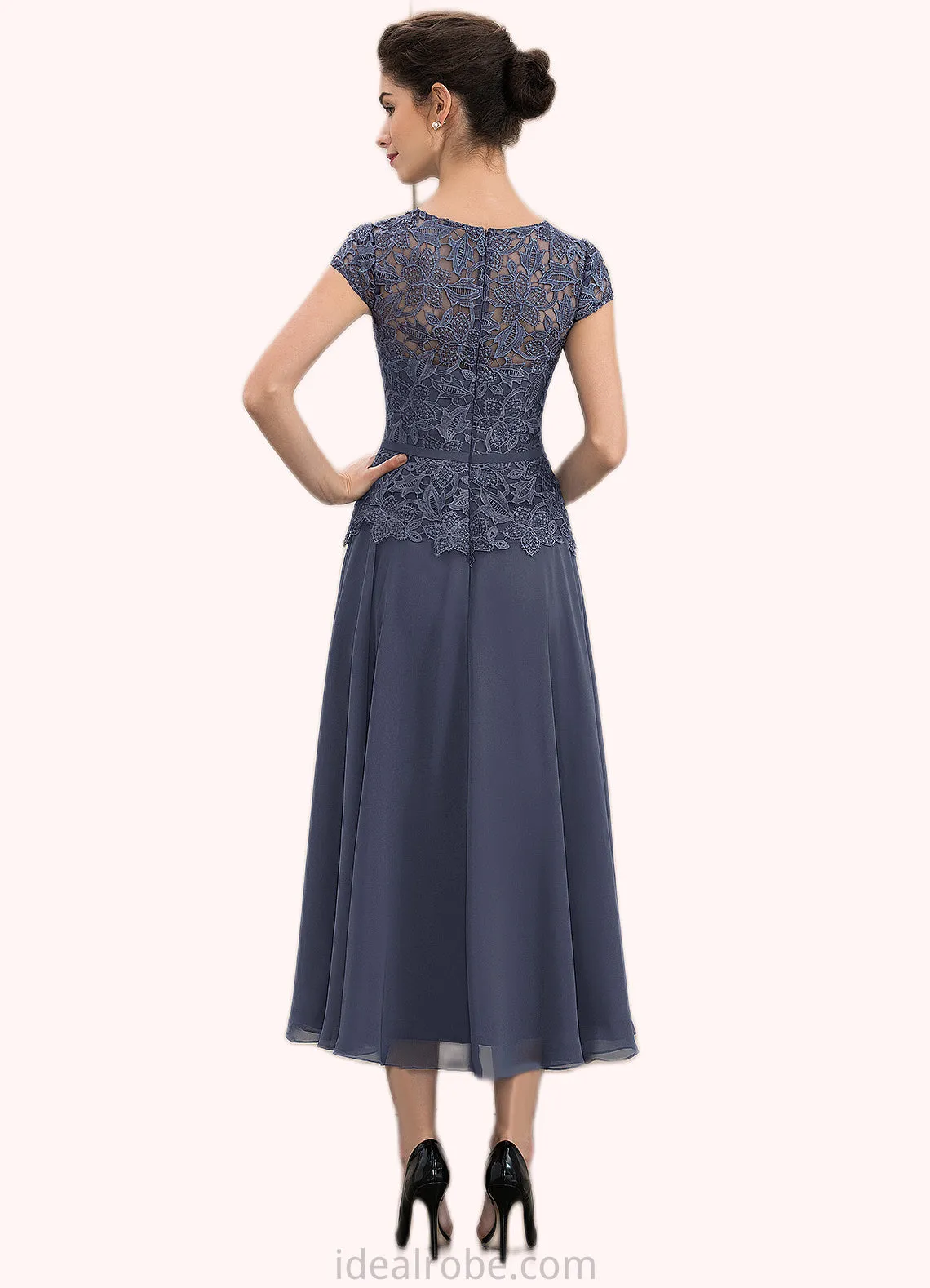 Deborah A-Line Scoop Neck Tea-Length Chiffon Lace Mother of the Bride Dress STK126P0014627