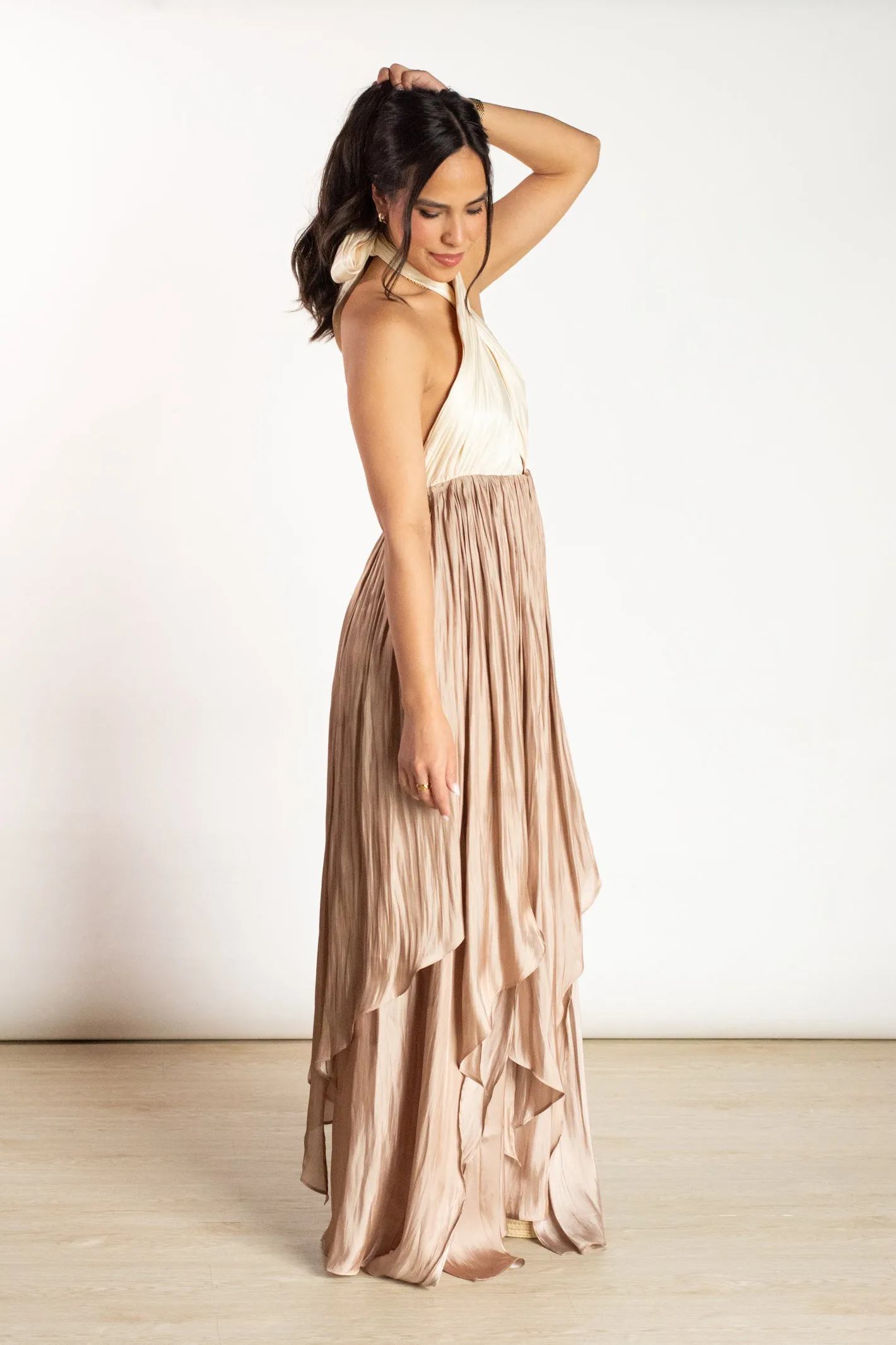 Delicate Excellence Taupe Maxi Dress