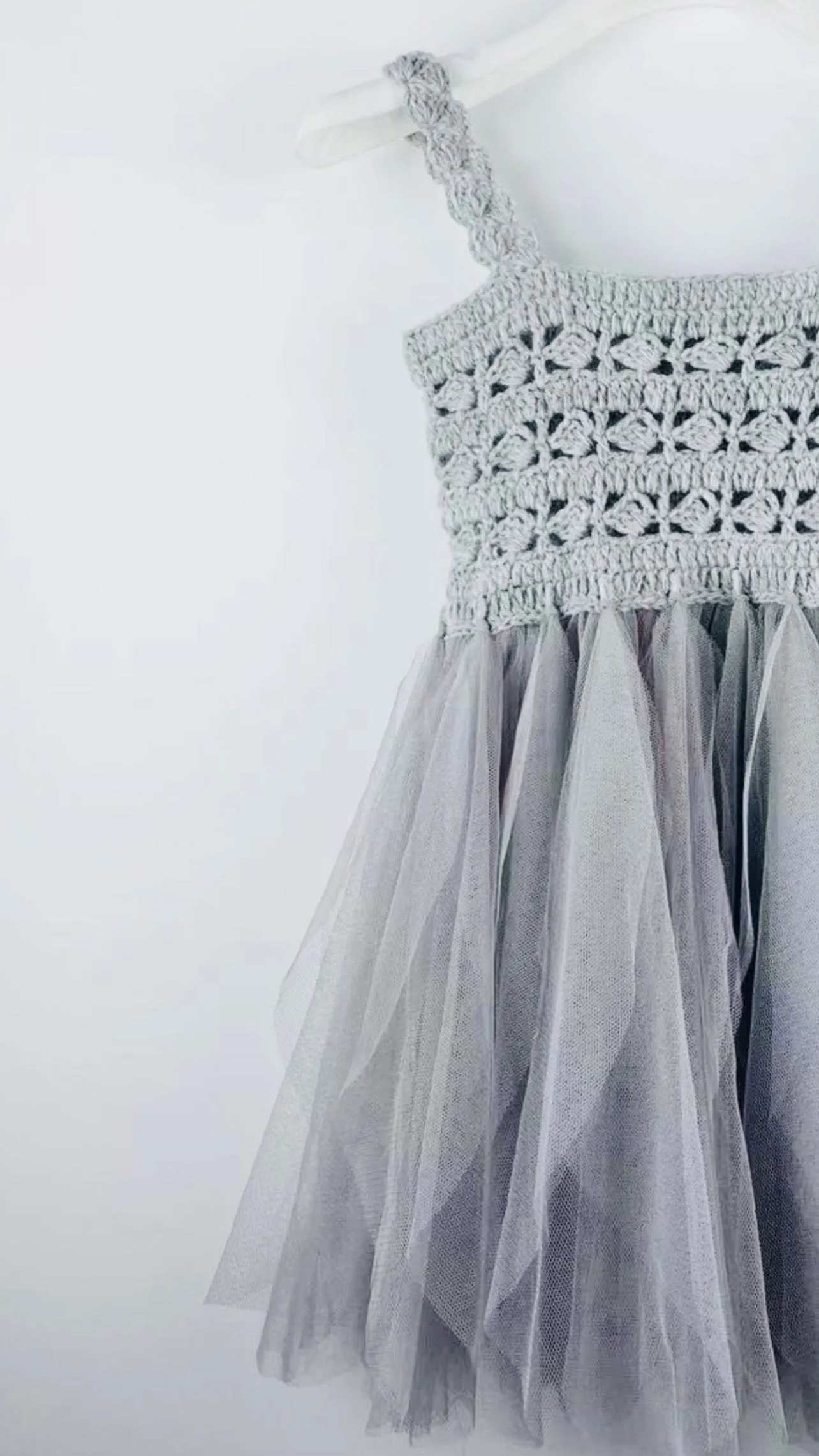 DOLLY by Le Petit Tom ® CROCHET TUTU DRESS ALL EYES silver grey