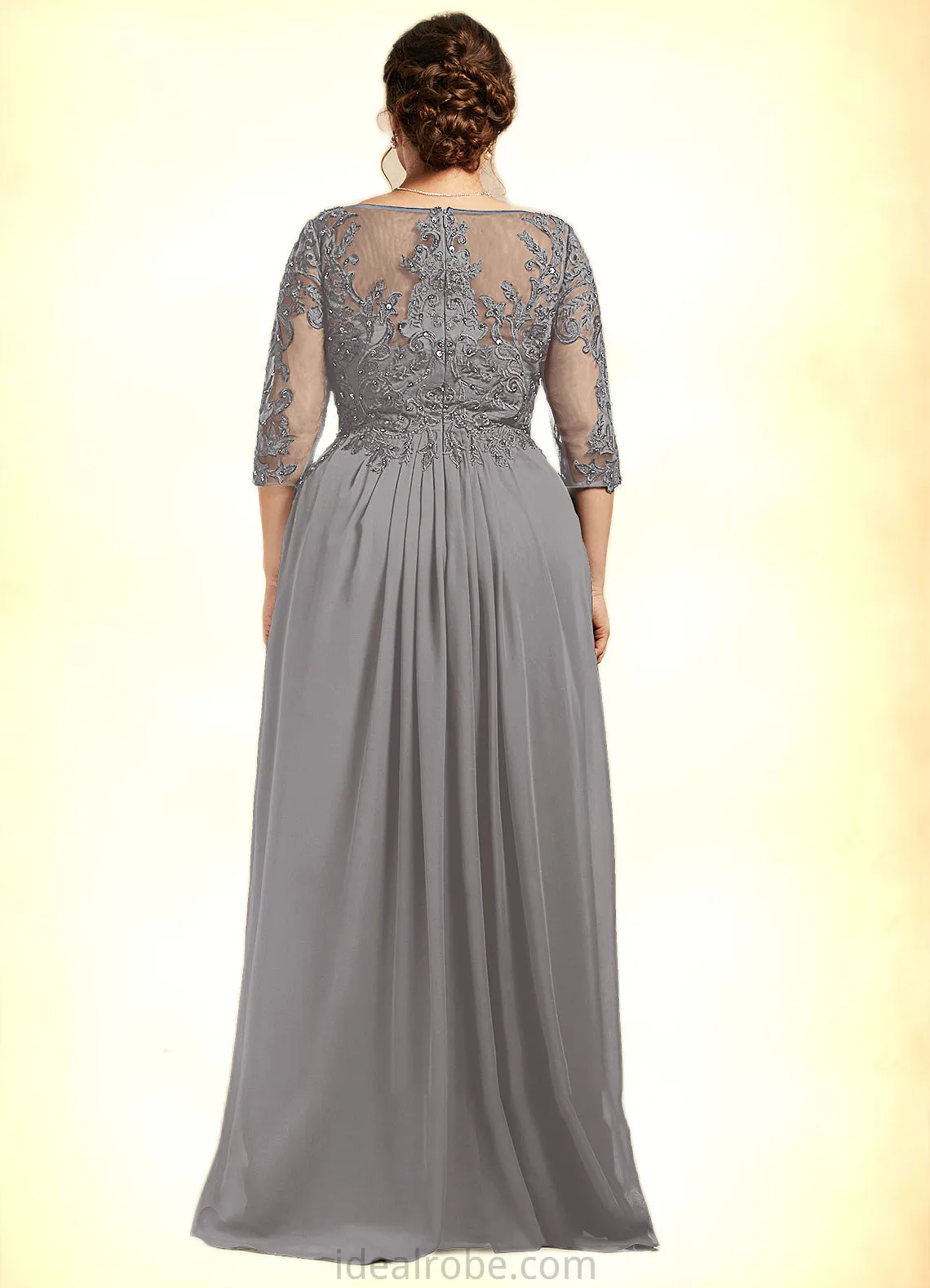 Emerson A-Line Scoop Neck Floor-Length Chiffon Lace Mother of the Bride Dress With Beading Sequins Cascading Ruffles STK126P0014529