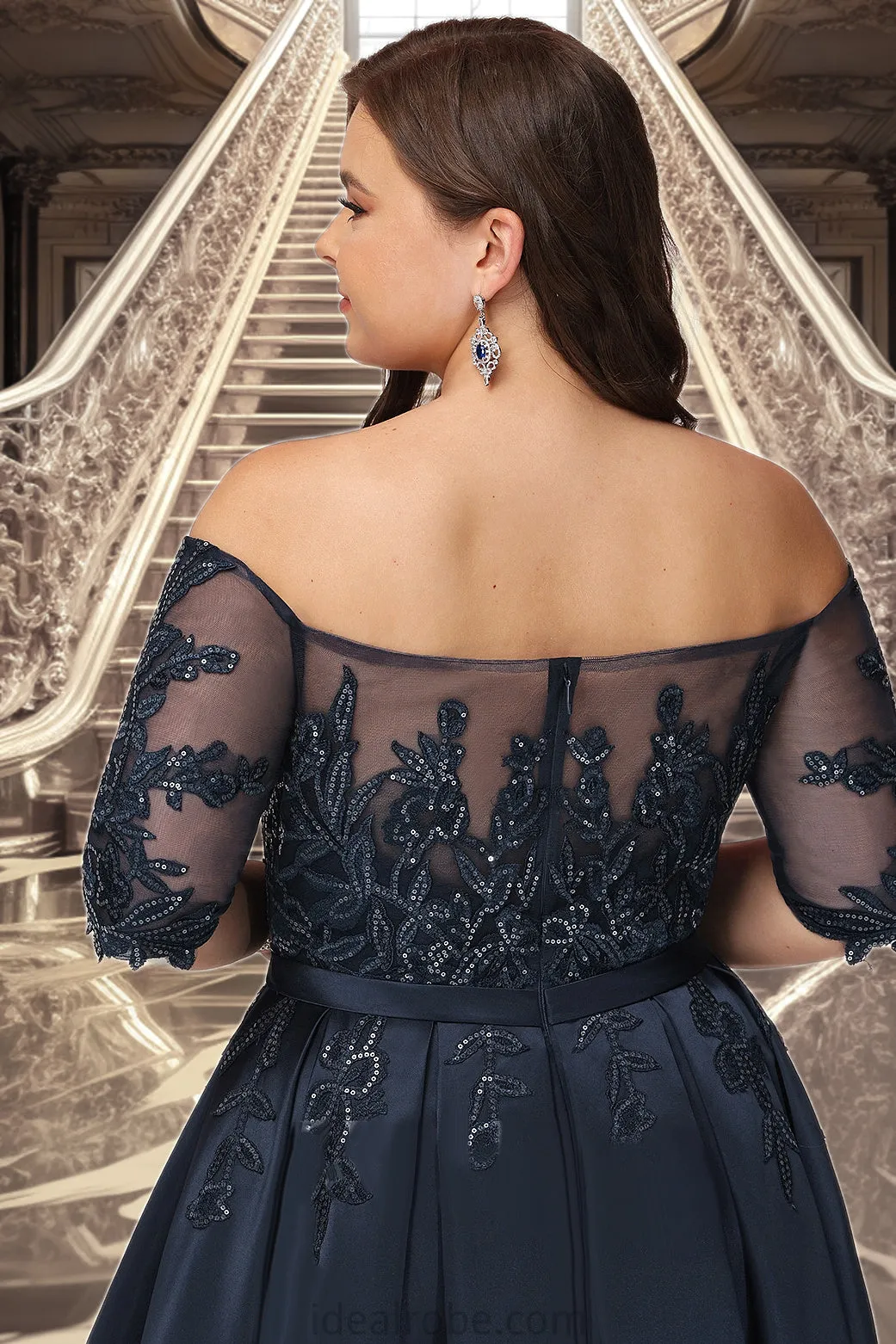 Everly A-line Off the Shoulder Asymmetrical Lace Satin Homecoming Dress With Sequins STKP0020580