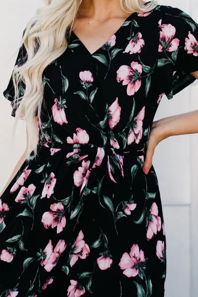 Faux Wrap Maxi Dress: Black Floral