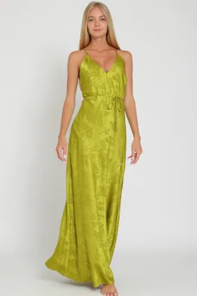 Genevieve Jacquard Satin Bias Cut Slip Maxi Dress - Peridot