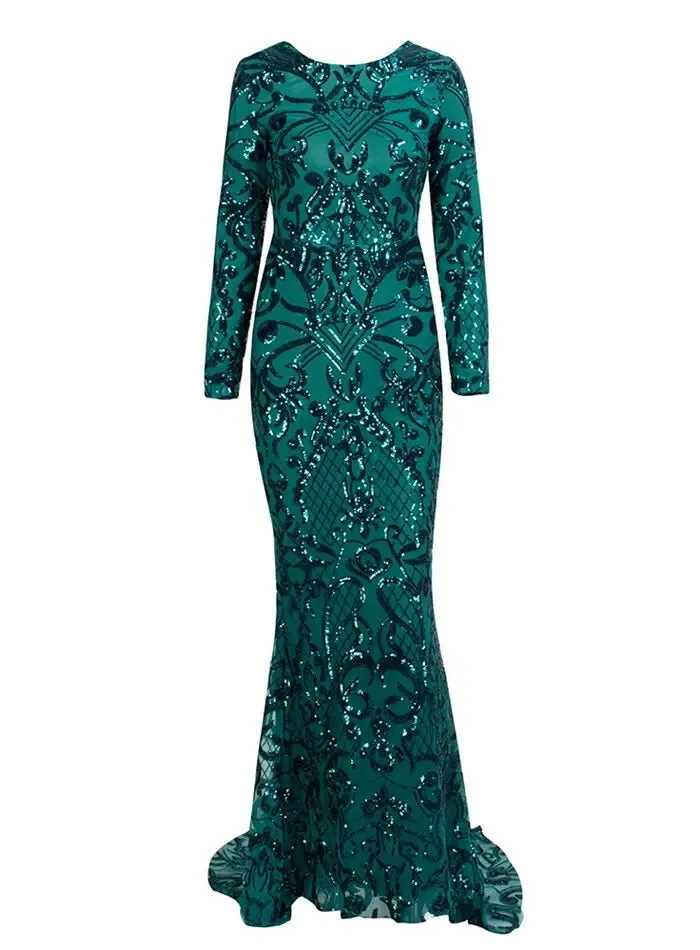 Geometric Element Sequins Material Bodycon Long Sleeve Dress