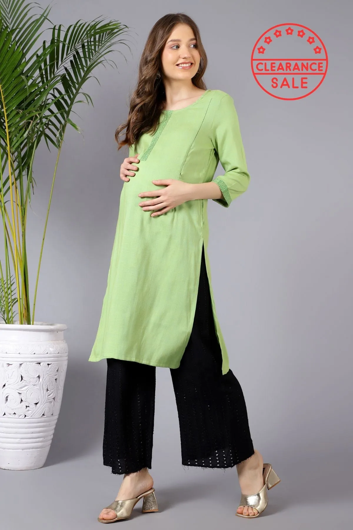 Green Two Tone Embellished Feeding Kurti