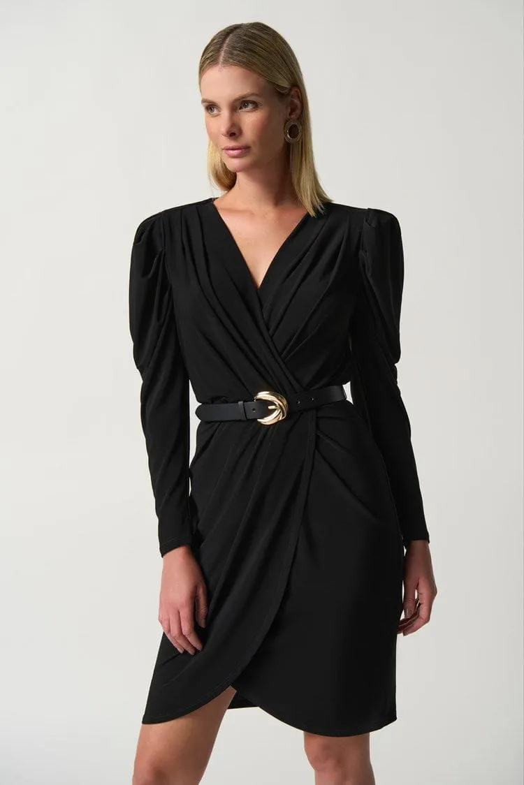 Joseph Ribkoff Puff Sleeve Belted Wrap Dress - 233075