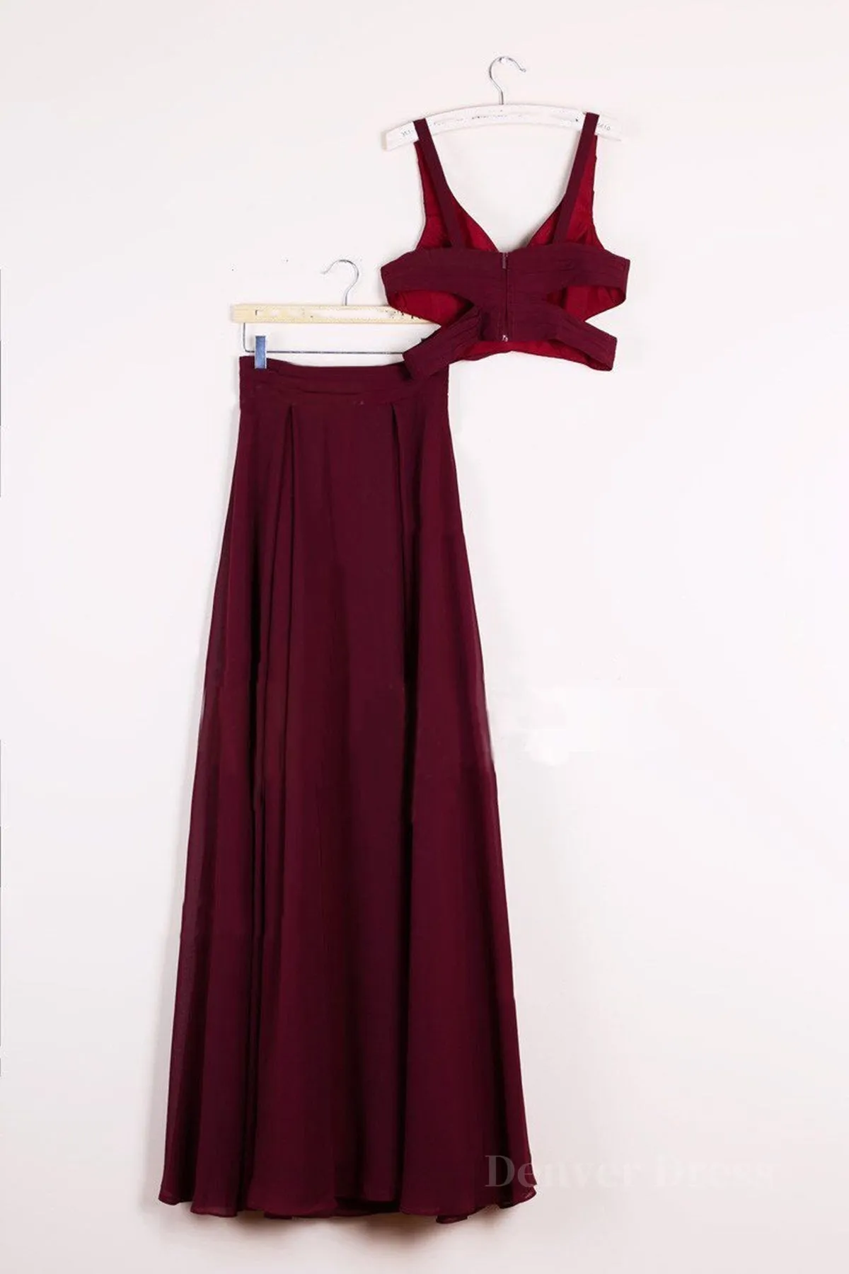 kamahe Two Pieces Burgundy Long Prom Dresses, Dark Wine Red 2 Pieces Long Formal Bridesmaid Dresses