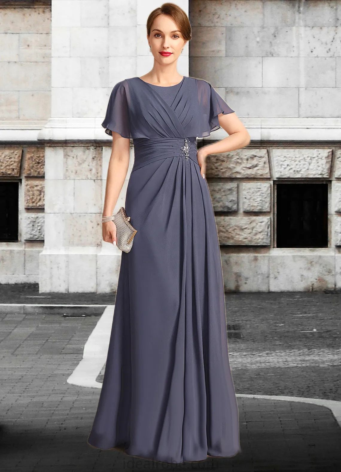 Katherine A-line Scoop Floor-Length Chiffon Mother of the Bride Dress With Beading Pleated STKP0021717