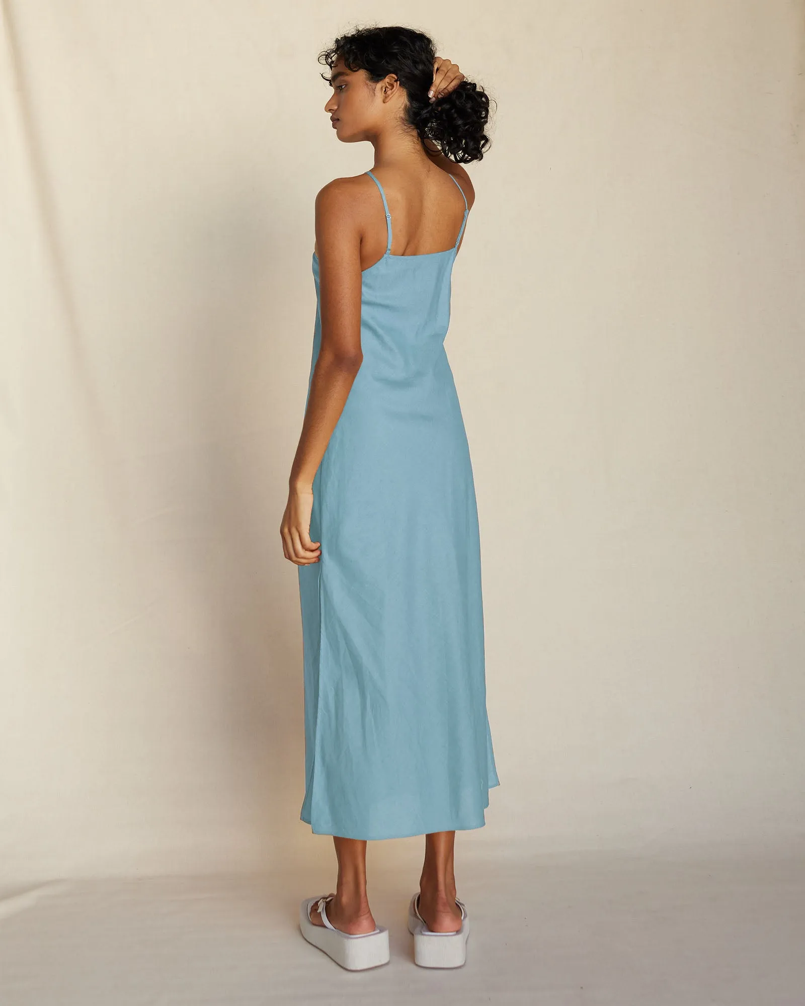 Krisha Linen Halter Midi Dress - Duckegg