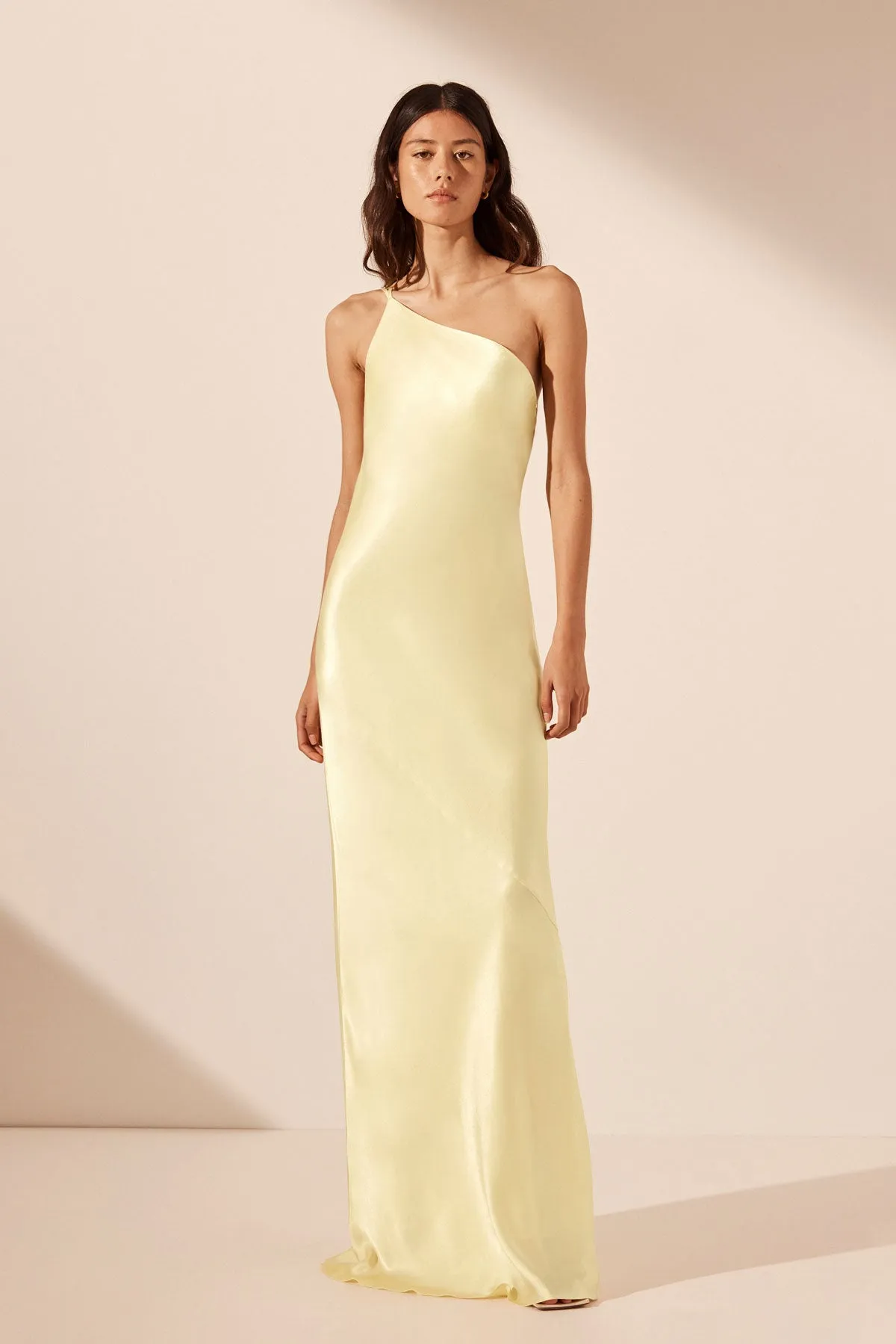 LA LUNE ONE SHOULDER COWL BACK MAXI DRESS - LEMON