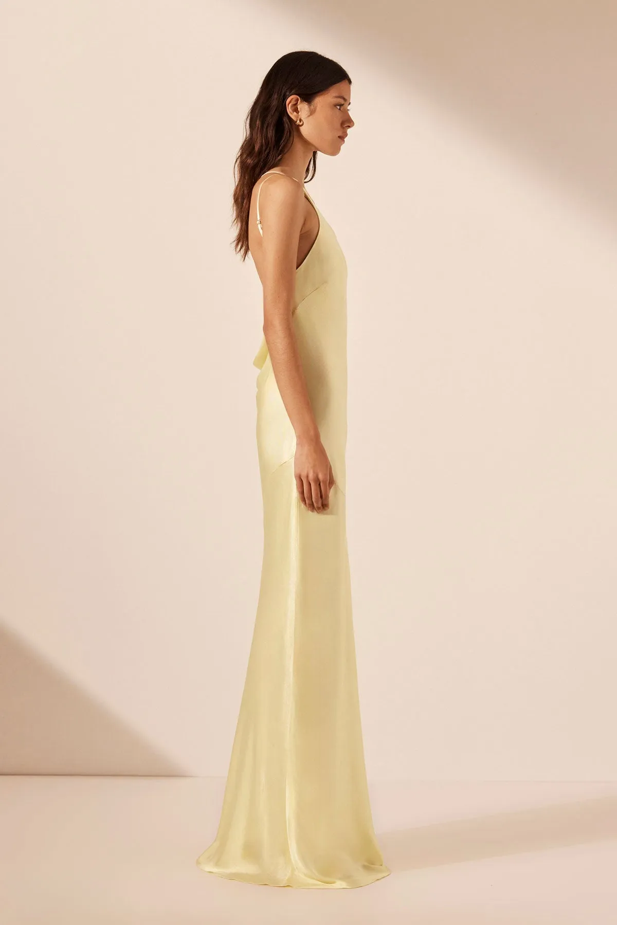 LA LUNE ONE SHOULDER COWL BACK MAXI DRESS - LEMON