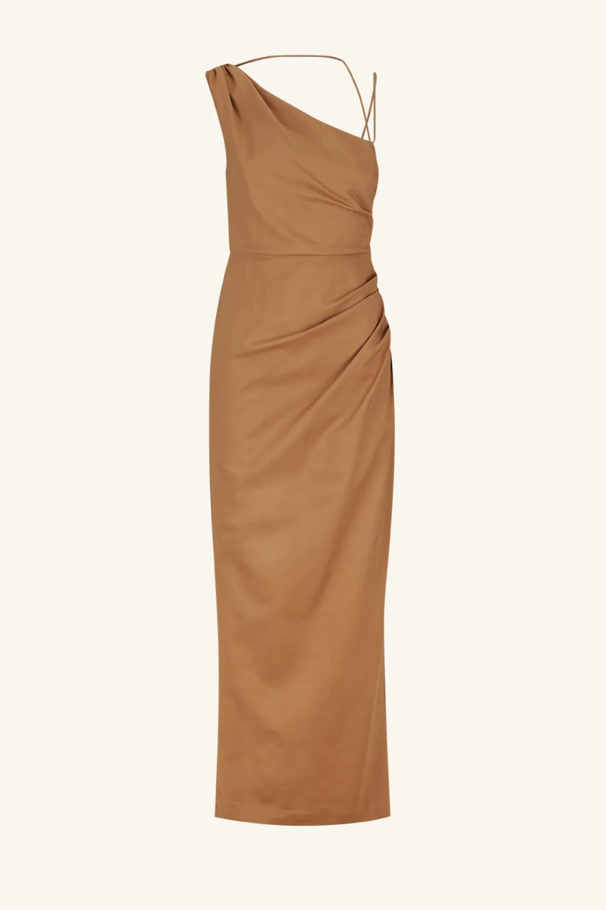 LANI ASYMMETRICAL GATHERED MAXI DRESS - CINNAMON