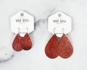 Leather Teardrop Earring Metallic Orange