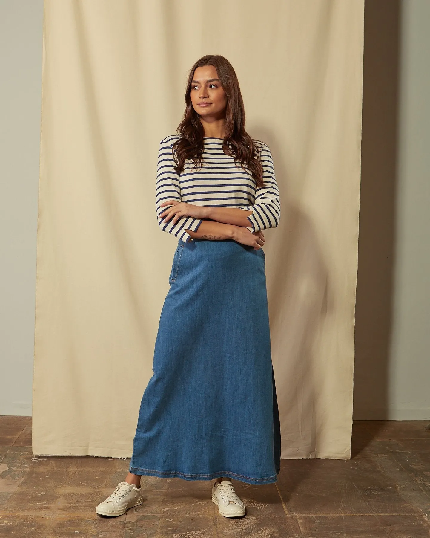 LOTTIE Long Denim Skirt - Pale Wash