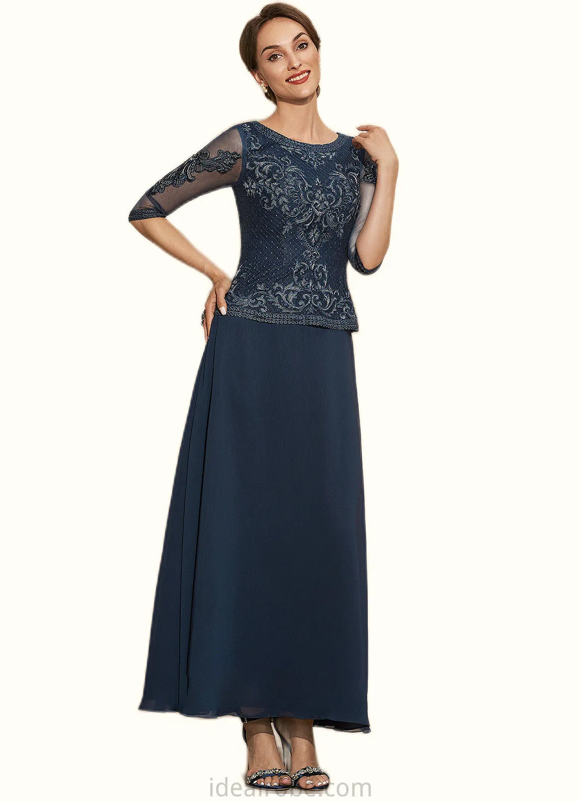 Lucille A-Line Scoop Neck Ankle-Length Chiffon Lace Mother of the Bride Dress STK126P0014942