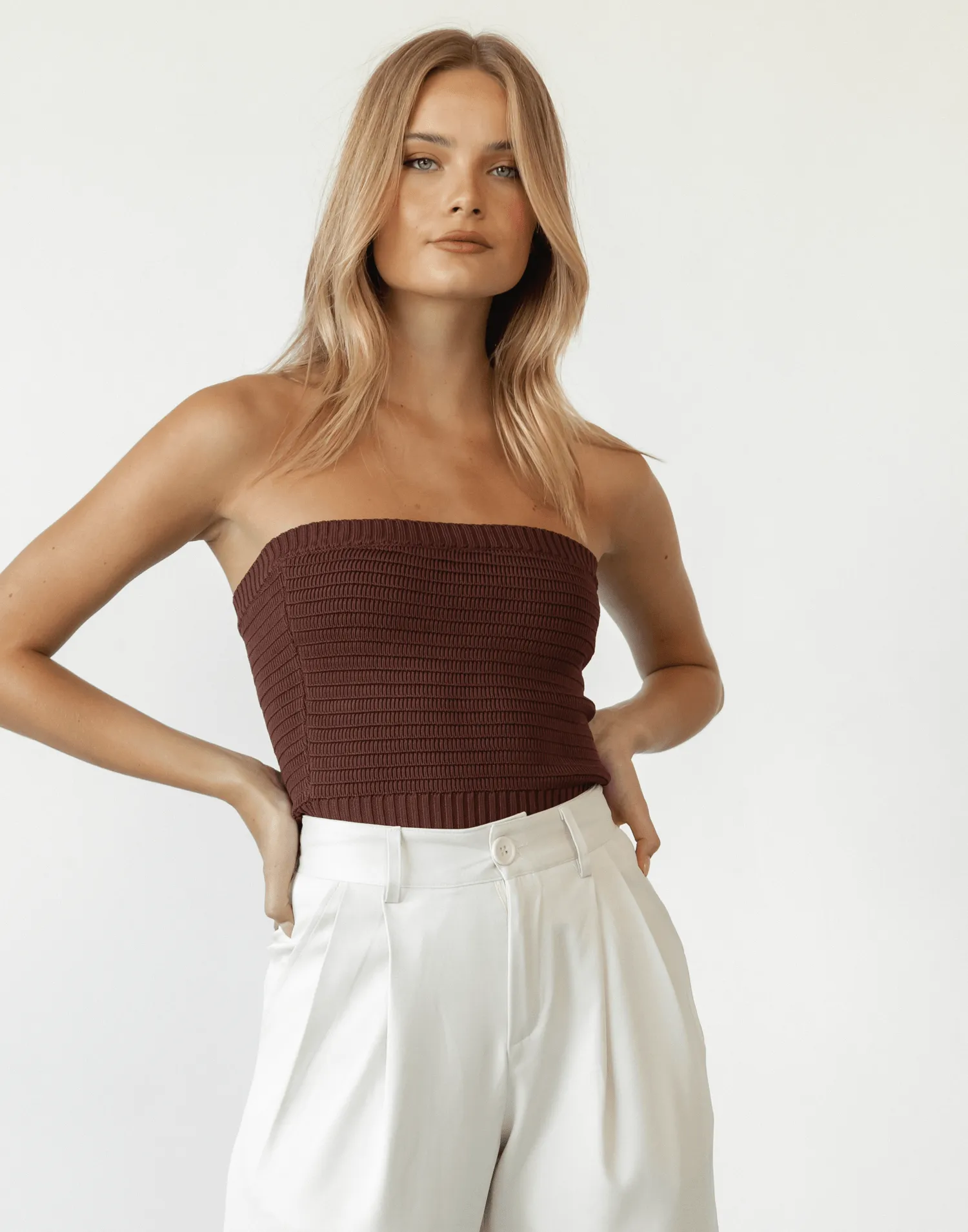 Lytton Strapless Crop Top (Brown)