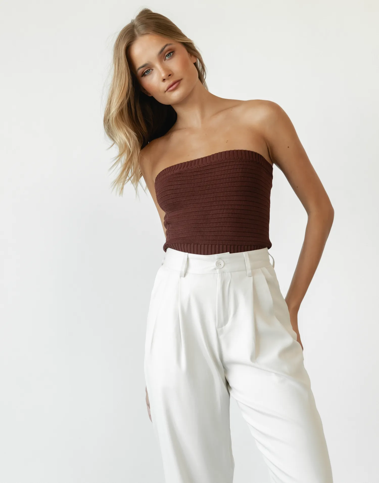 Lytton Strapless Crop Top (Brown)