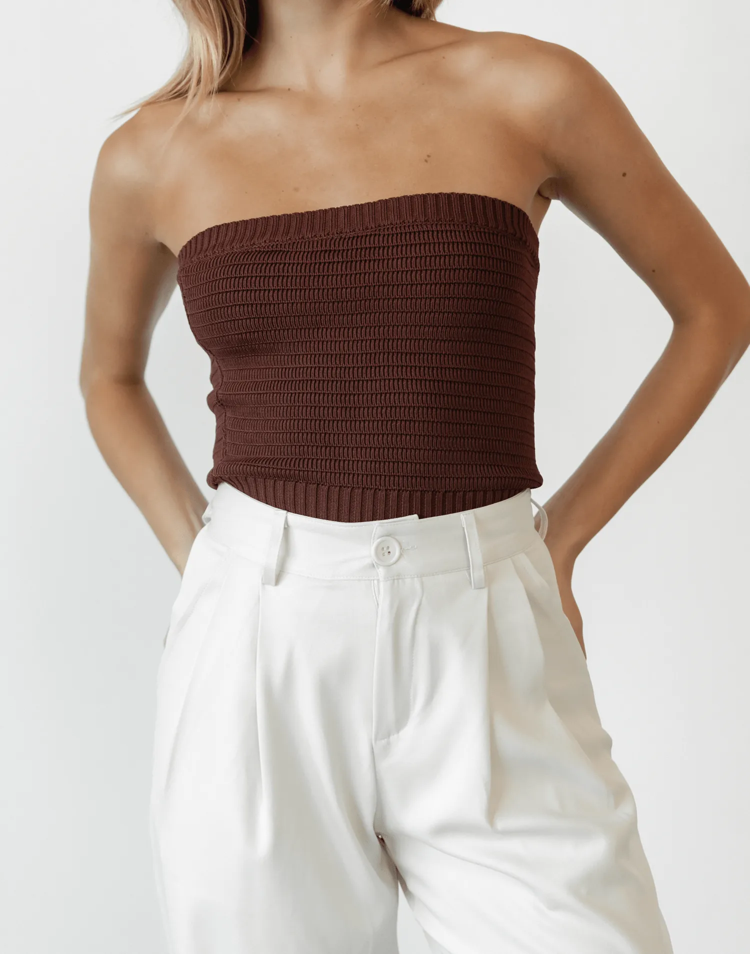 Lytton Strapless Crop Top (Brown)