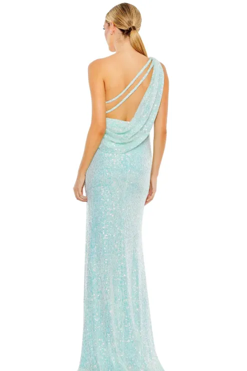 Mac Duggal sequined one shoulder draped gown style 26990