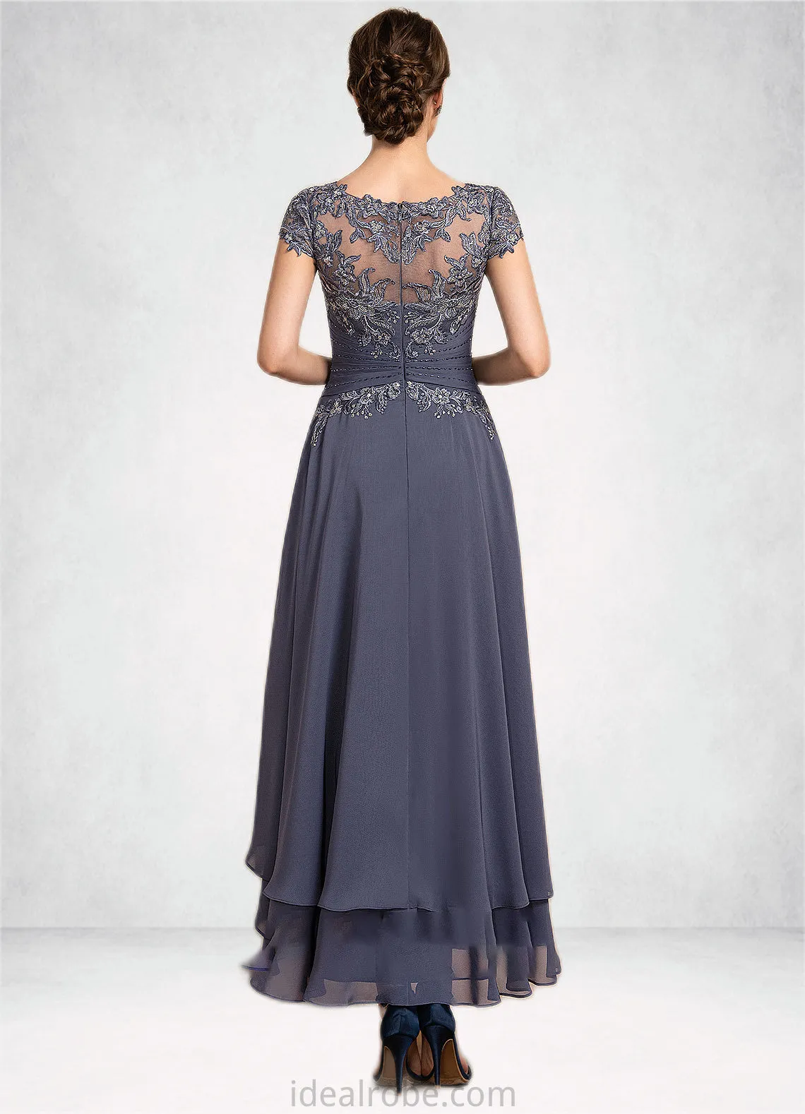 Madeline A-Line Scoop Neck Asymmetrical Chiffon Lace Mother of the Bride Dress With Beading STK126P0014534