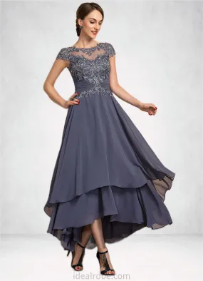 Madeline A-Line Scoop Neck Asymmetrical Chiffon Lace Mother of the Bride Dress With Beading STK126P0014534