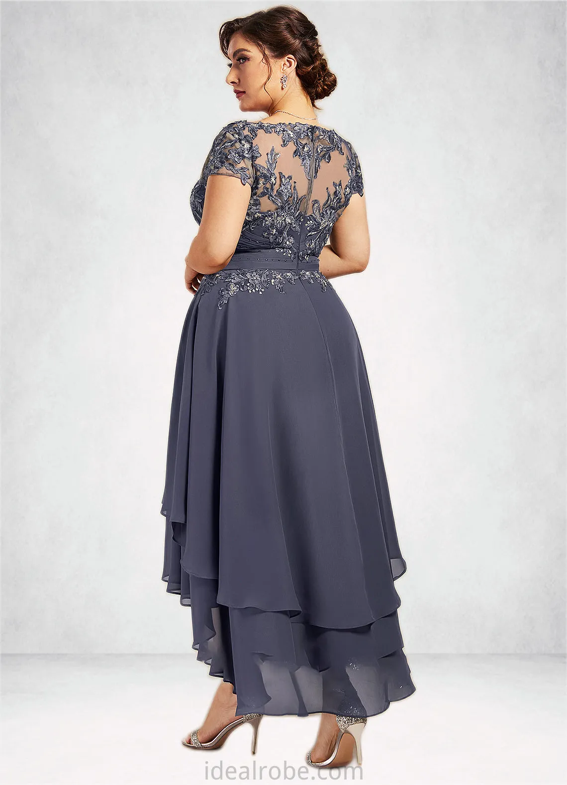 Madeline A-Line Scoop Neck Asymmetrical Chiffon Lace Mother of the Bride Dress With Beading STK126P0014534