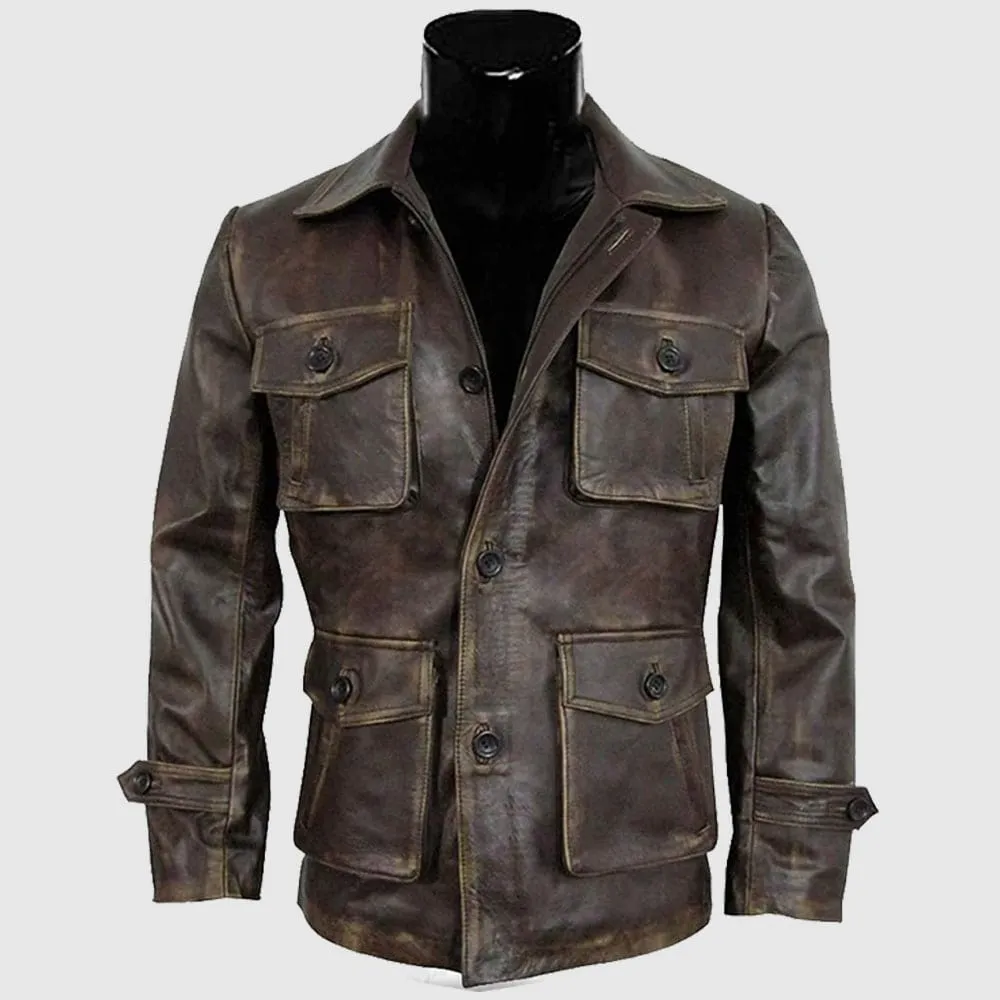 Mens Cafe Racer Biker Distressed Leather Jacket Coat