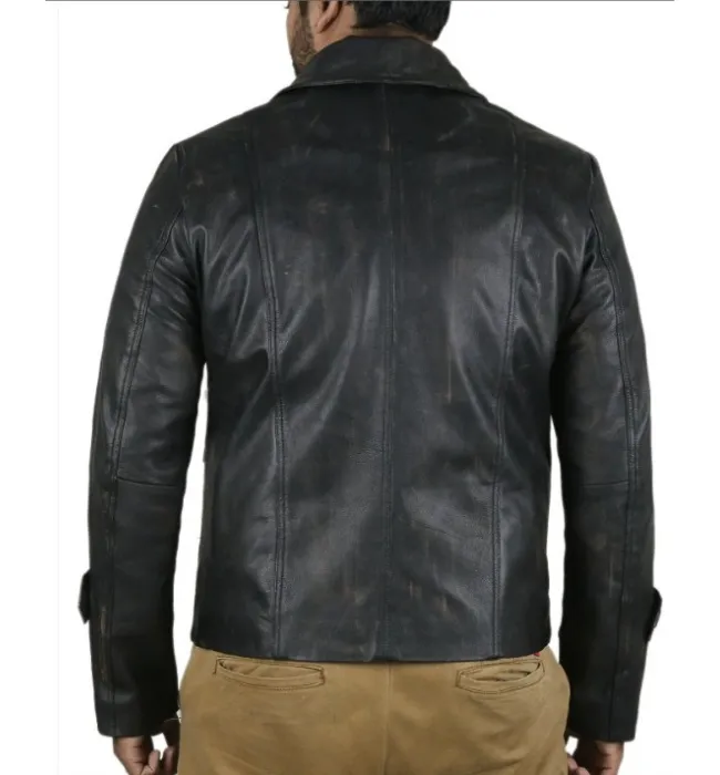 Mens Cafe Racer Biker Distressed Leather Jacket Coat