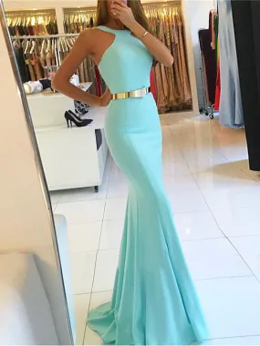 Mermaid Blue Cheap Prom Dress Chiffon Evenng Dress With Sash ER2021