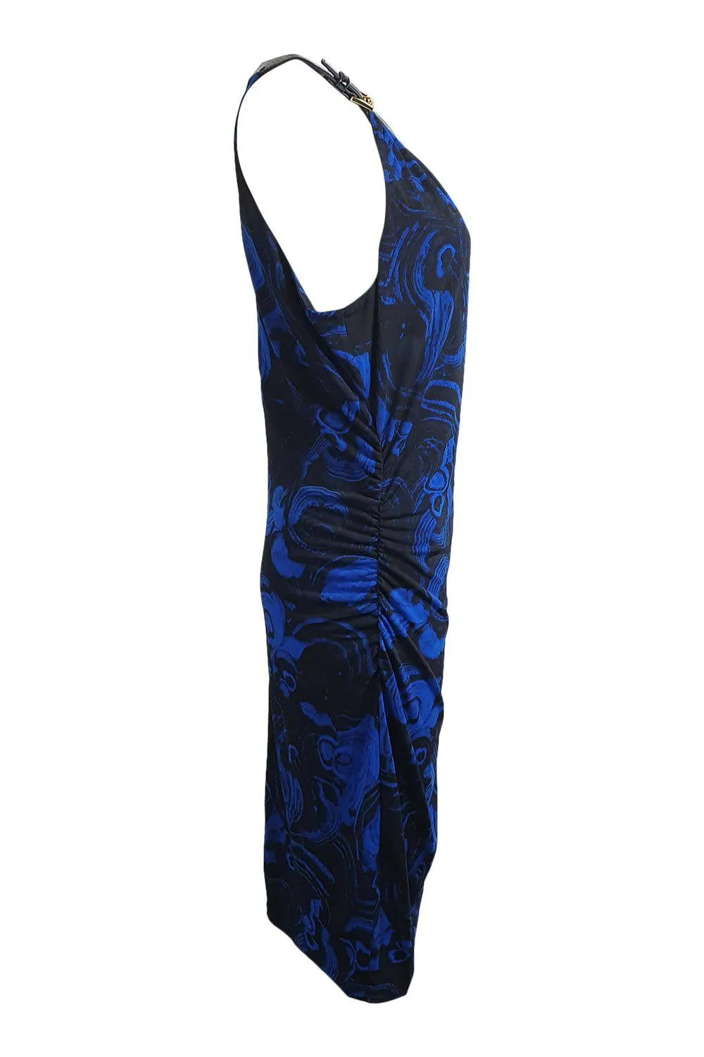 MICHAEL KORS Blue Halter Neck Graphic Print Jersey Bodycon Dress (L)