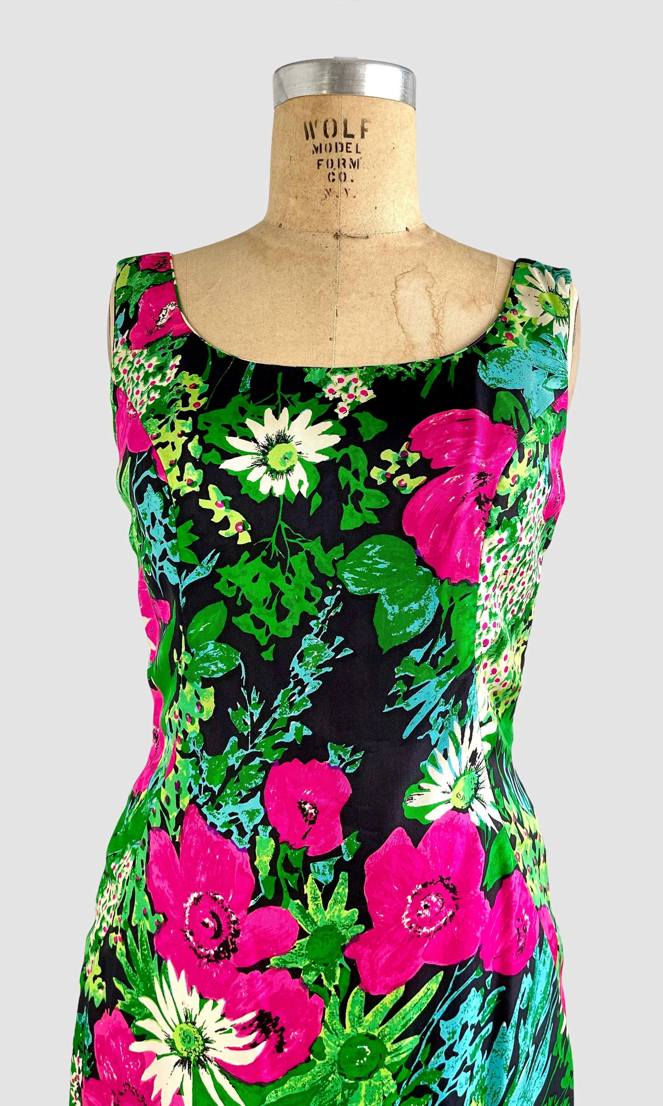 MR. BLACKWELL 50s Silk Floral Dress with Fringe Medium