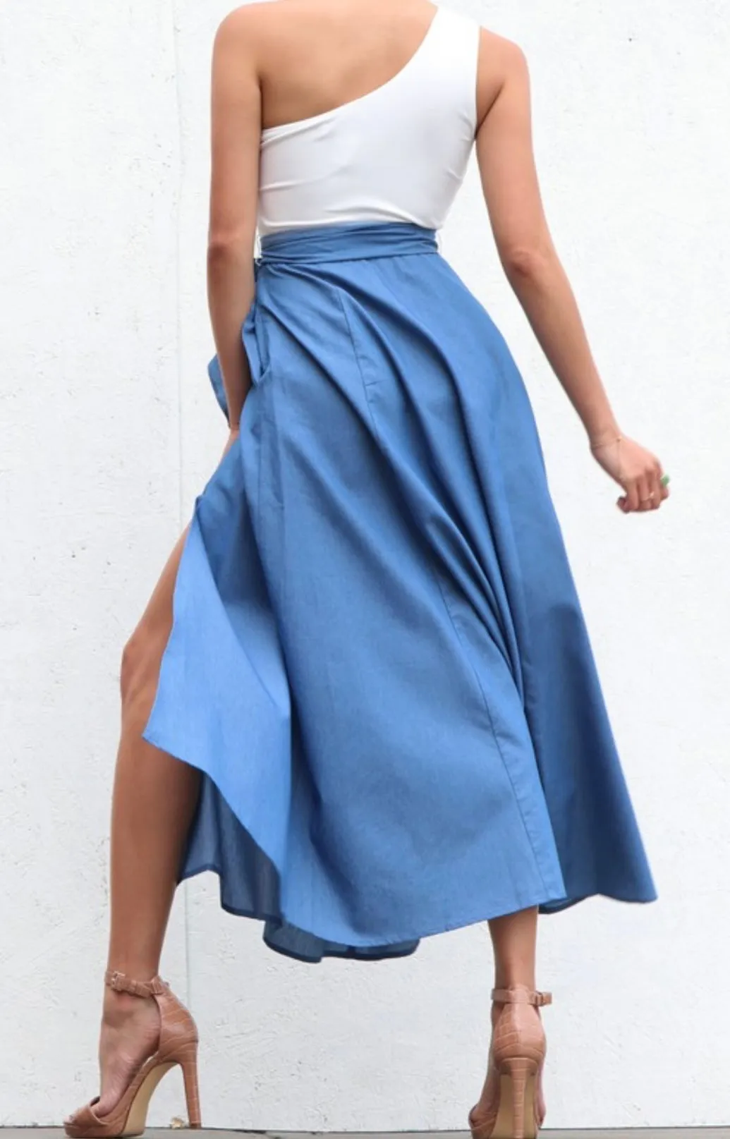 One shoulder denim skirt dress