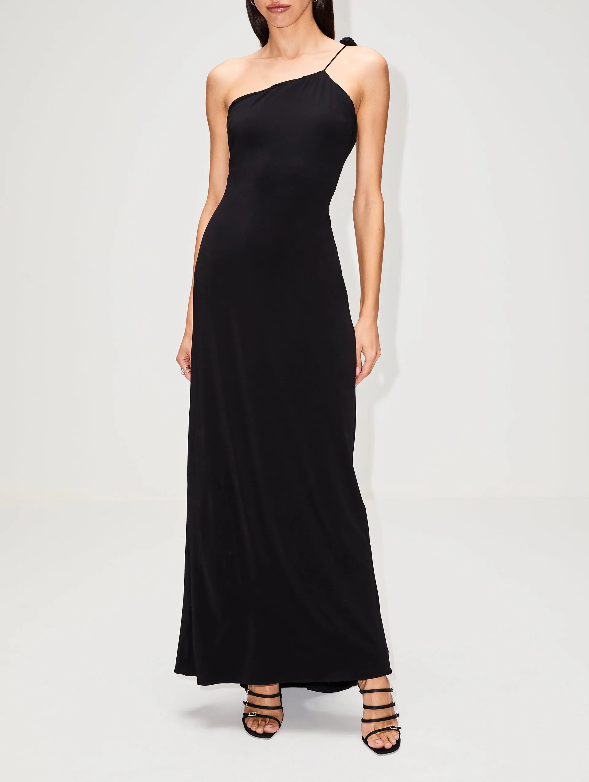 One Shoulder Rosette Maxi Dress