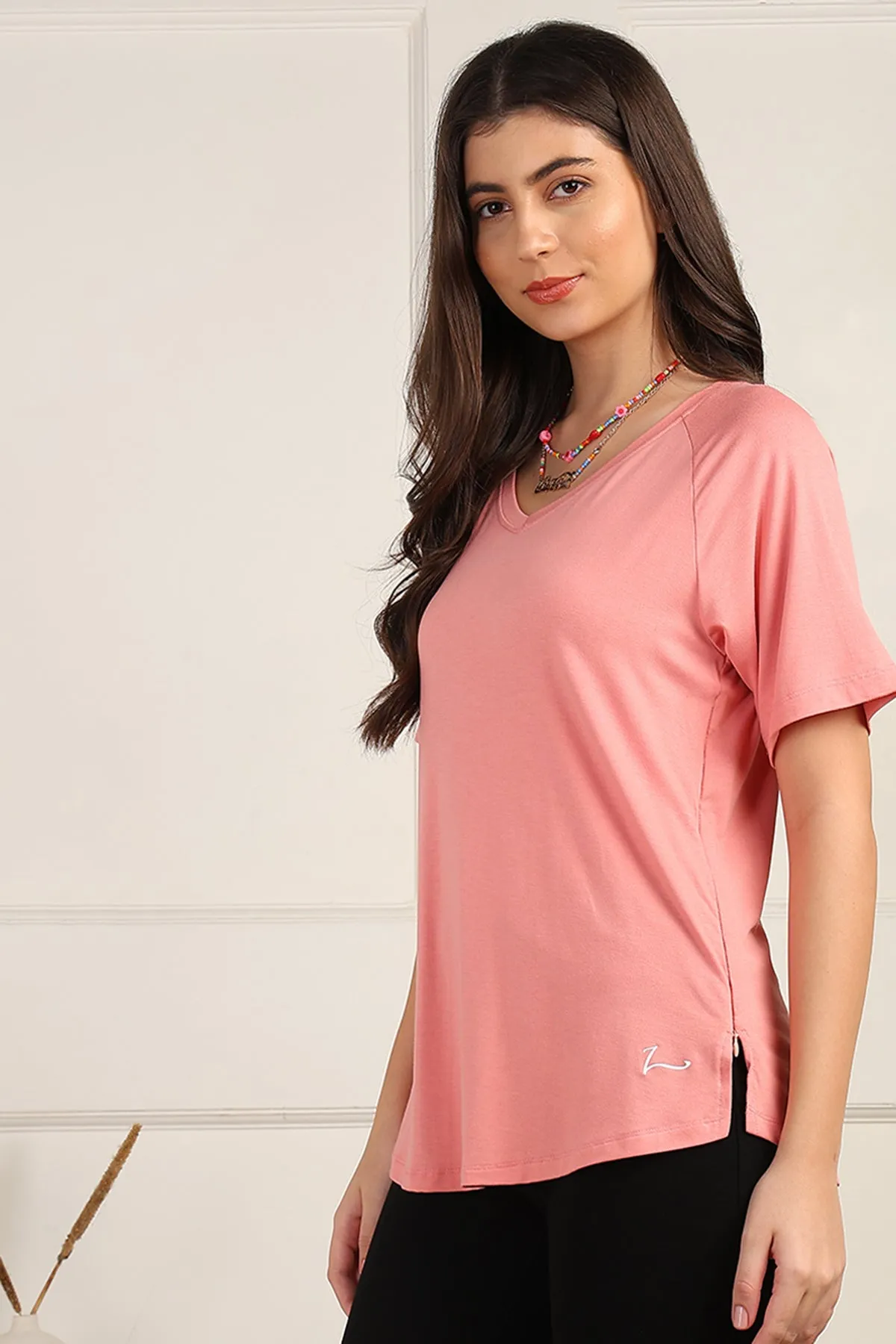 Peach Solid Nursing Top with Side Zip Access