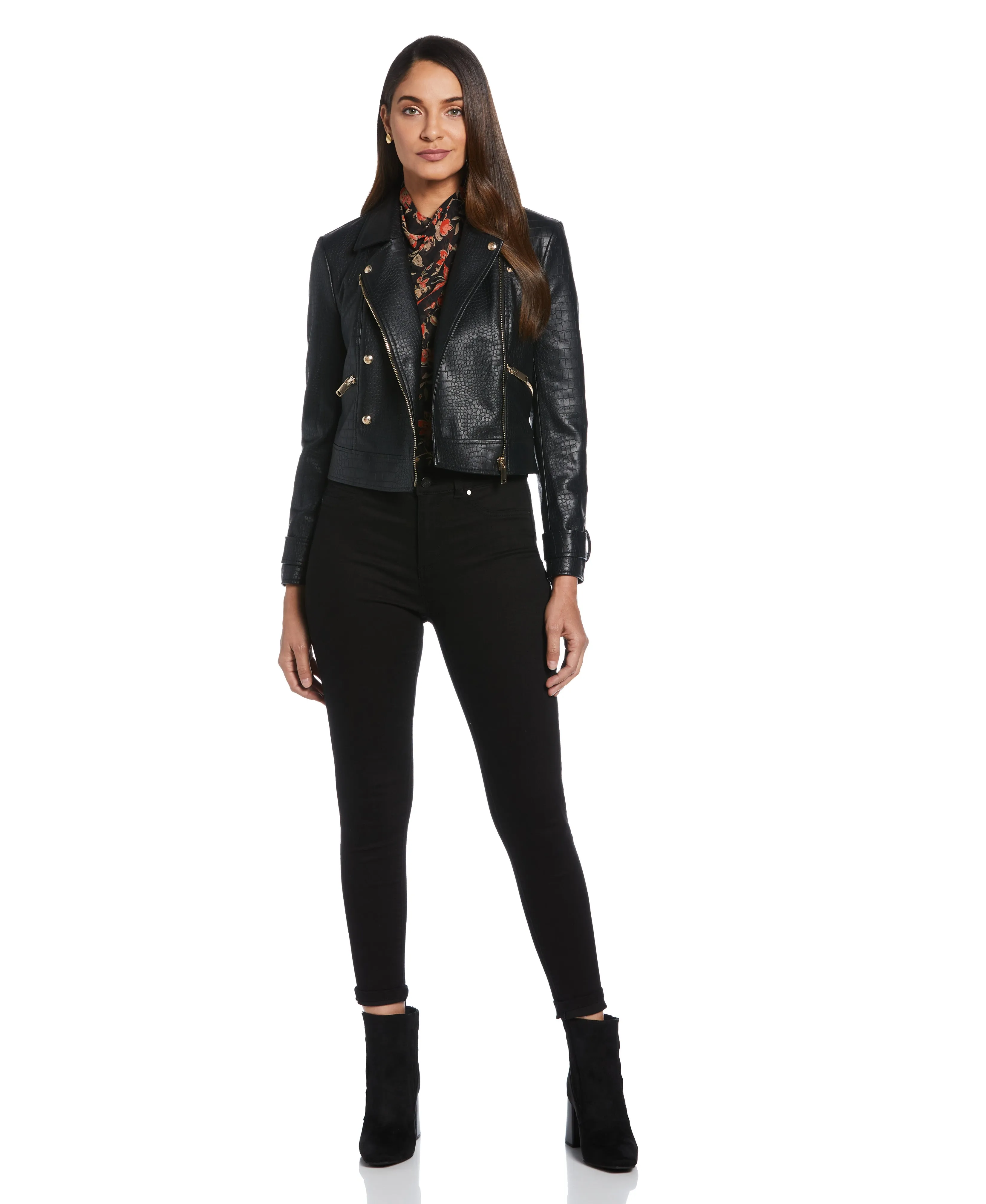 Petite Vegan Leather Moto Jacket