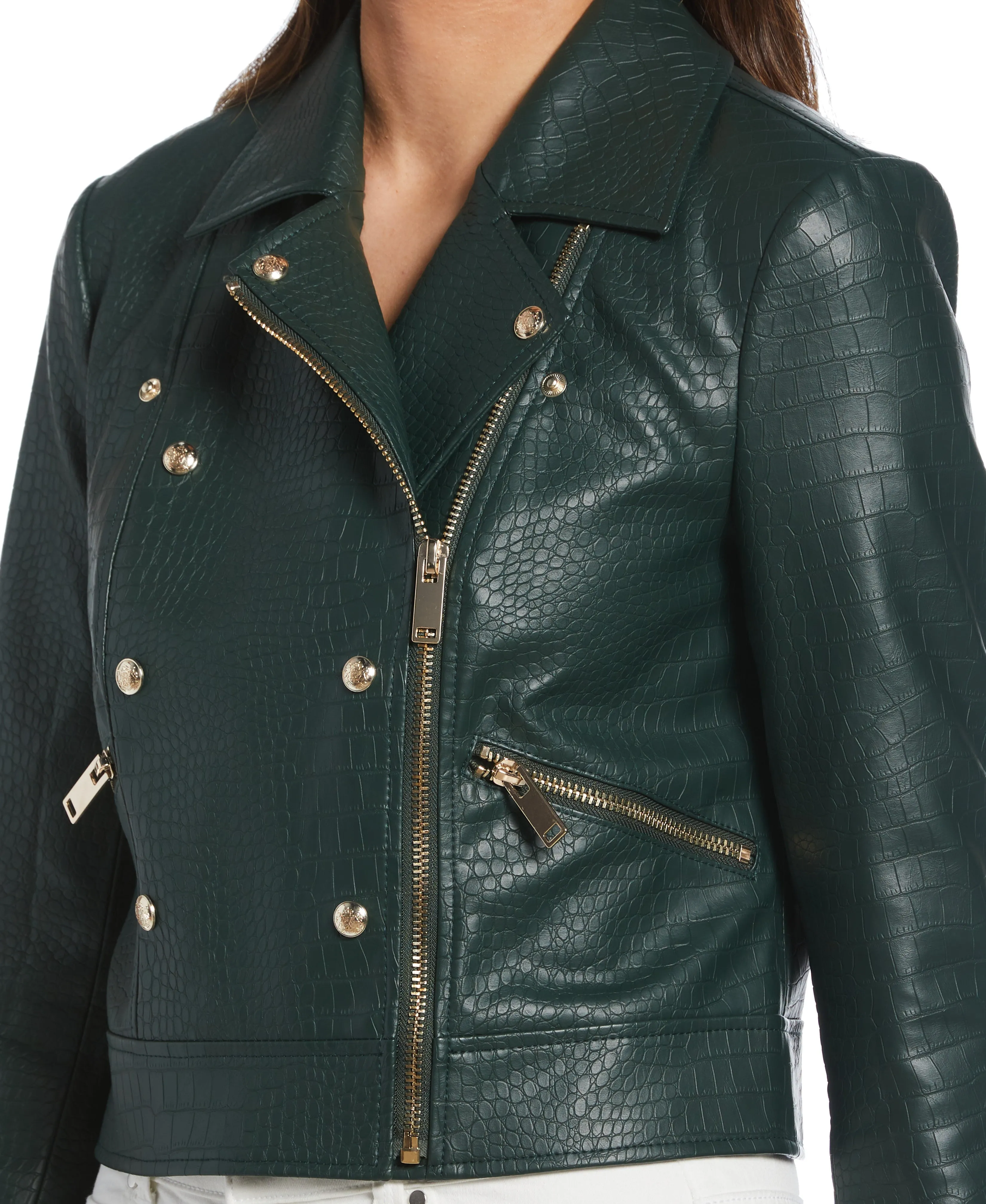 Petite Vegan Leather Moto Jacket