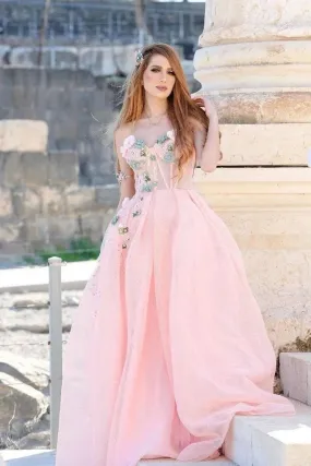 Princess Ball Gown Sweetheart Pink One Shoulder Prom Dresses, Quinceanera Dresses STK15296