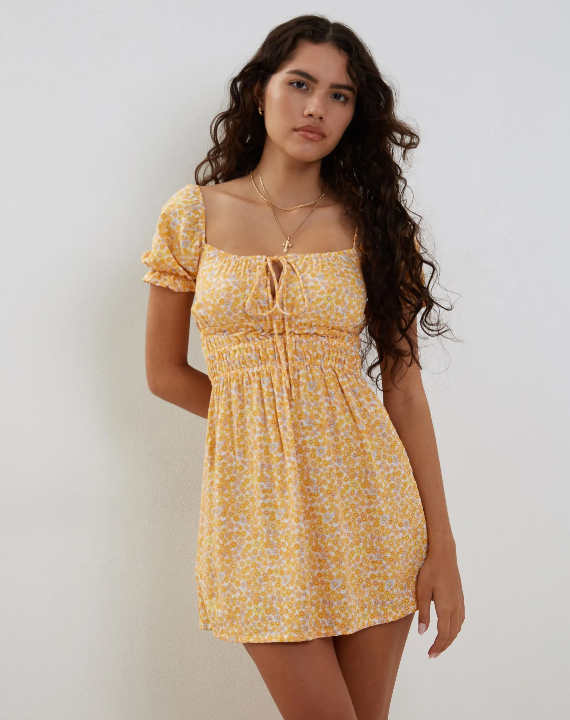 Rosmilly Mini Dress in Flower Garden Yellow