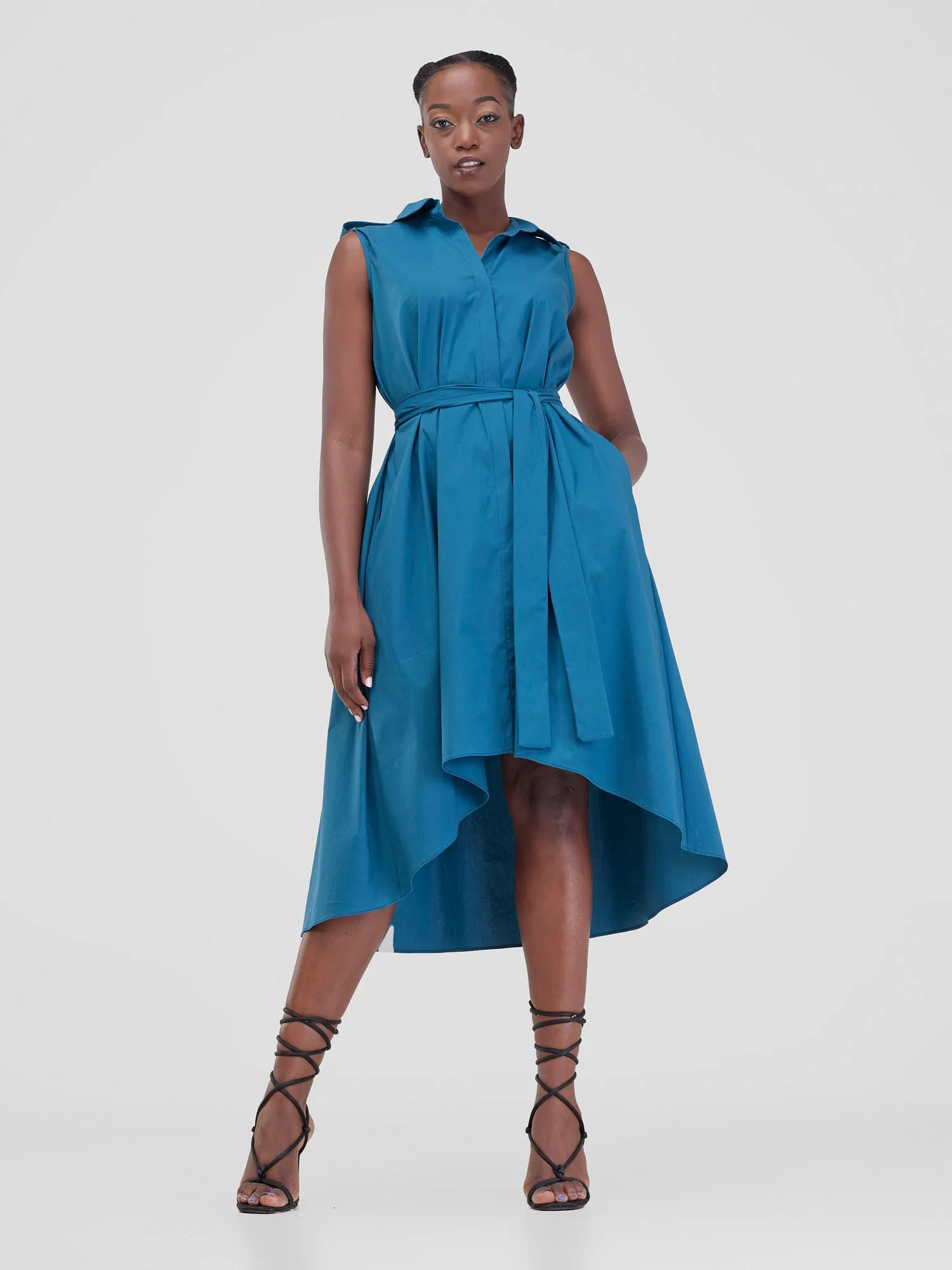 Safari Zene High Low Shirt Dress - Teal