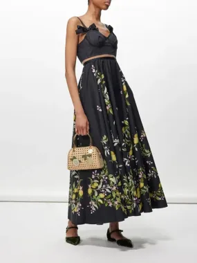 Square Collar Sleeveless Top & Floral Long Skirt Set