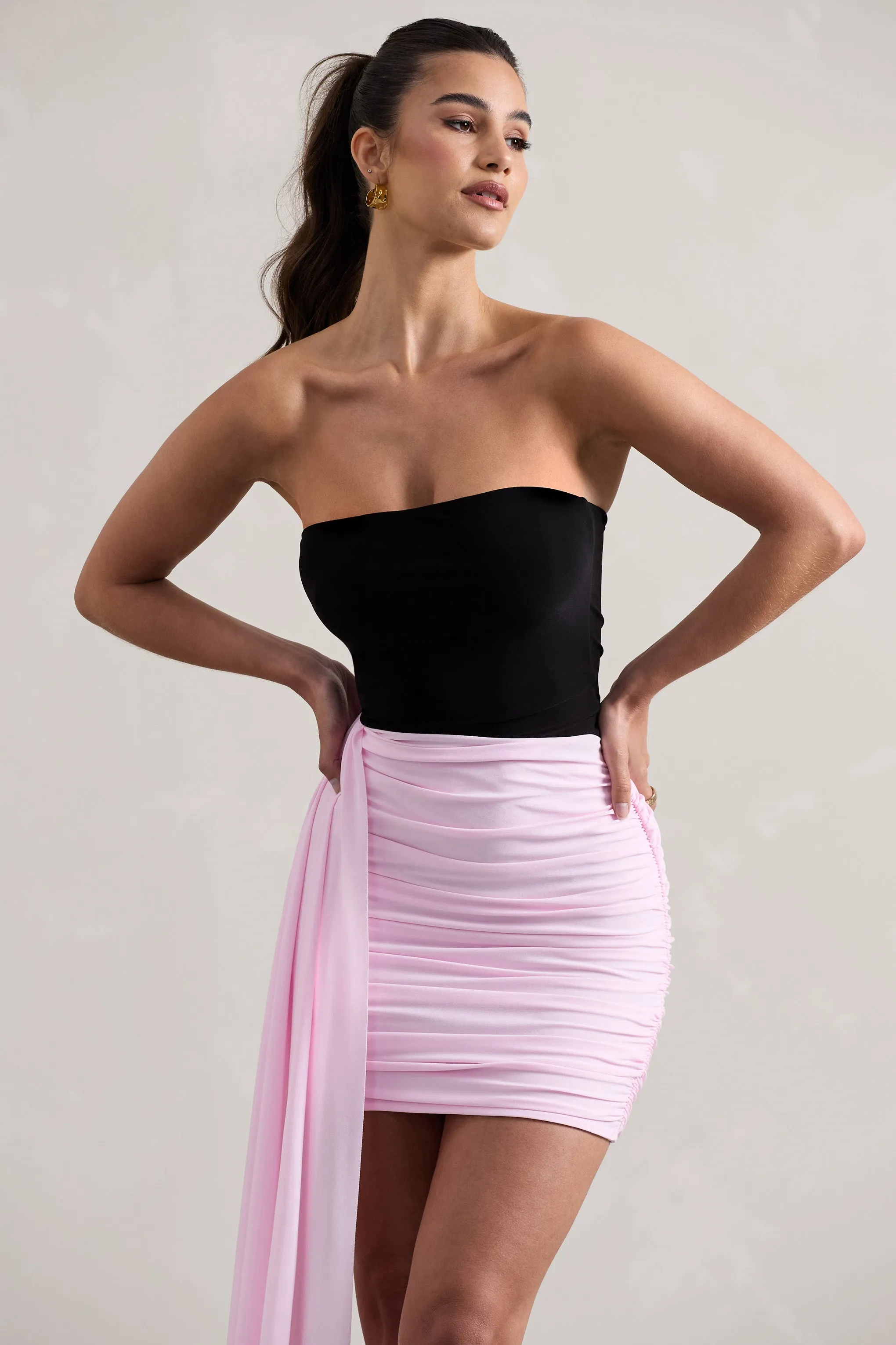 Sweetie | Black & Pink Ruched Mini Dress With Drape