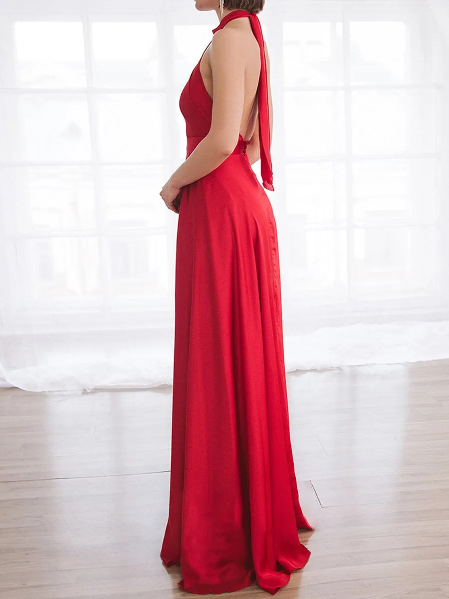 Temperament Halter Neck Side Slit Short Tight-fitting Gown